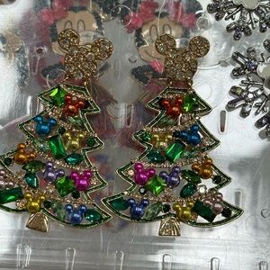 Disney bauble bar Festive Christmas Tree Earrings with Colorful Gems